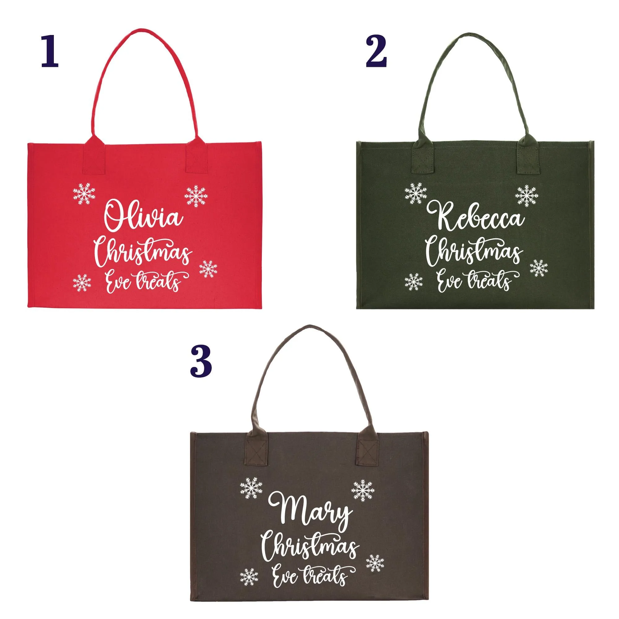 Personalized Christmas Eve Treats Name Cotton Canvas Tote Bag Custom Xmas Name Holiday Gift Bag Custom Christmas Alphabet Tote Bag (CT1004)