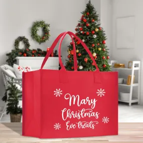 Personalized Christmas Eve Treats Name Cotton Canvas Tote Bag Custom Xmas Name Holiday Gift Bag Custom Christmas Alphabet Tote Bag (CT1004)