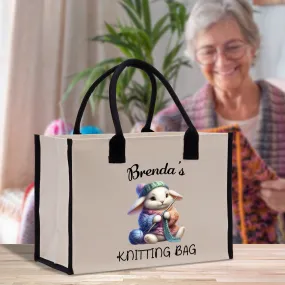 Personalized Knitting Cotton Canvas Tote Bag Custom Grandma Kitting Bag Yarn Custom Crochet Bag Mother's Day Gift Knitting Gift