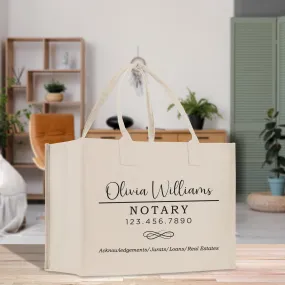 Personalized Notary Name Cotton Canvas Tote Bag Loan Signing Agent Bag Notary Business Supplies Custom Gift for Notary (NTRT1002)