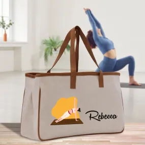 Personalized Women Yoga Cotton Canvas Tote Bag Custom Name Yoga Bag Gift for Her Yoga Lover Gift Pilates Bag Daily Shoulder Bag (YWT1003)