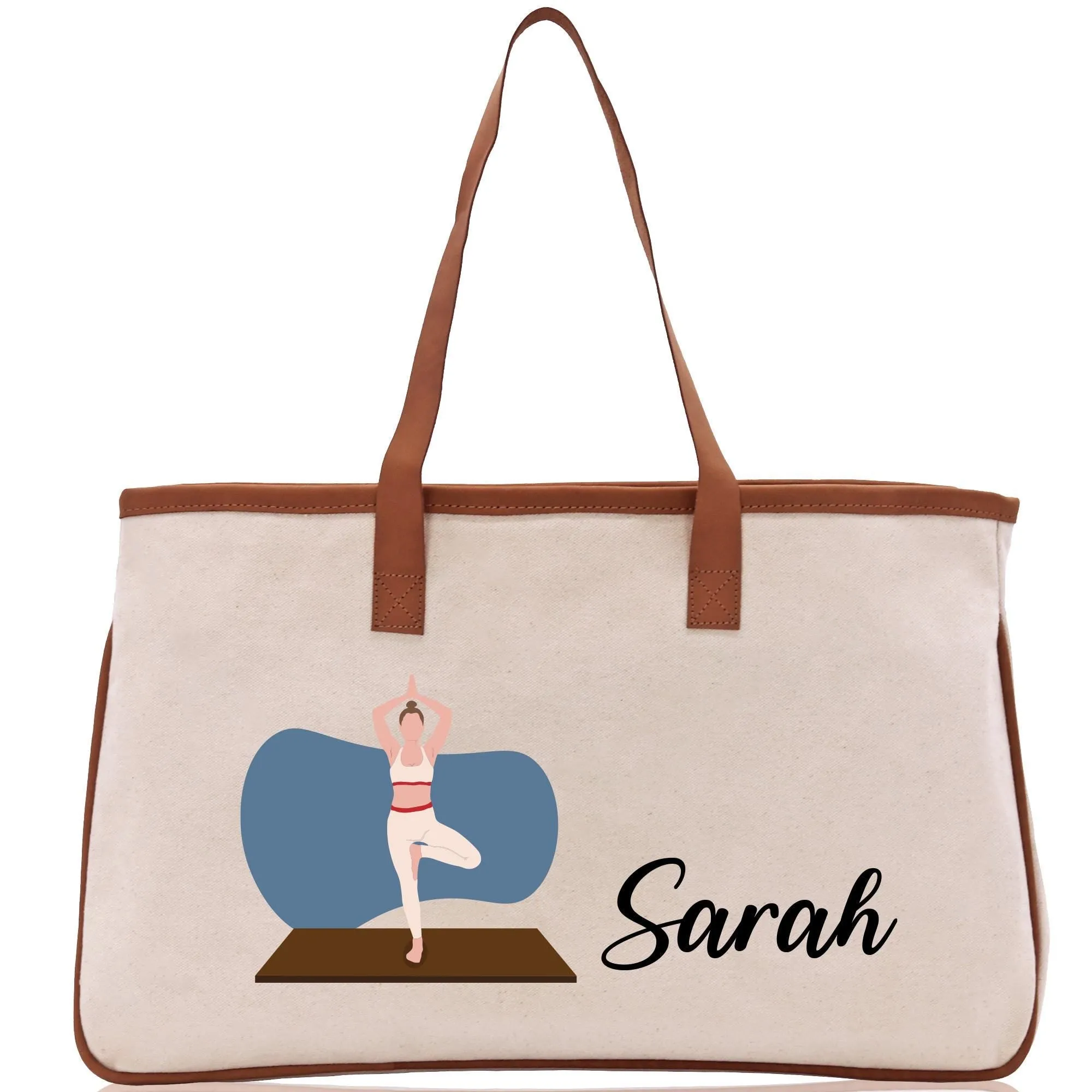 Personalized Women Yoga Cotton Canvas Tote Bag Custom Name Yoga Bag Gift for Her Yoga Lover Gift Pilates Bag Daily Shoulder Bag (YWT1003)