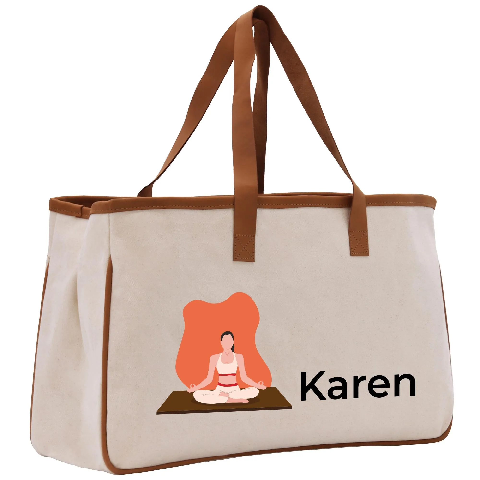 Personalized Women Yoga Cotton Canvas Tote Bag Custom Name Yoga Bag Gift for Her Yoga Lover Gift Pilates Bag Daily Shoulder Bag (YWT1003)