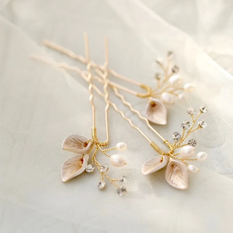 "Adina" - Pearl Bridal Hair Pins Set of Three - Available in Gold and Silver