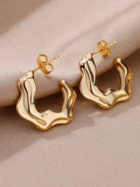 "WAVE" TEXTURE HOOP EARRINGS - GOLD