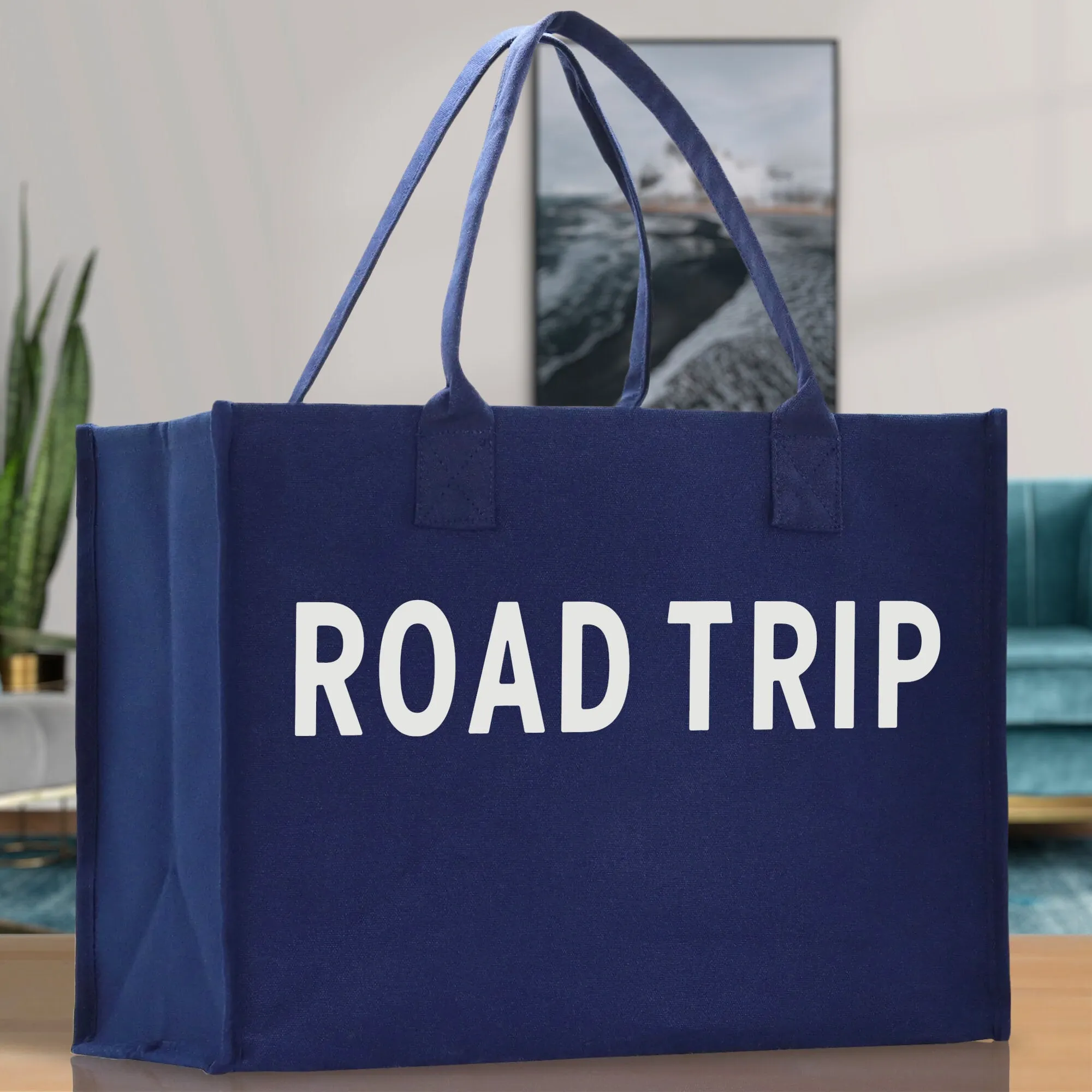 Road Trip Cotton Canvas Chic Beach Tote Bag Multipurpose Tote Weekender Tote Gift for Her Outdoor Tote Vacation Tote Large Beach Bag
