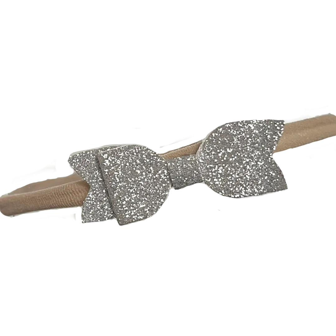 Silver Sparkle Mini Ella Bow Baby Band