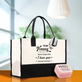 To My Nanny Never Forget That I Love You Forever & Always Cotton Canvas Tote Bag Birthday Gift From Grandkids to Grandma Jewelry Box Gift