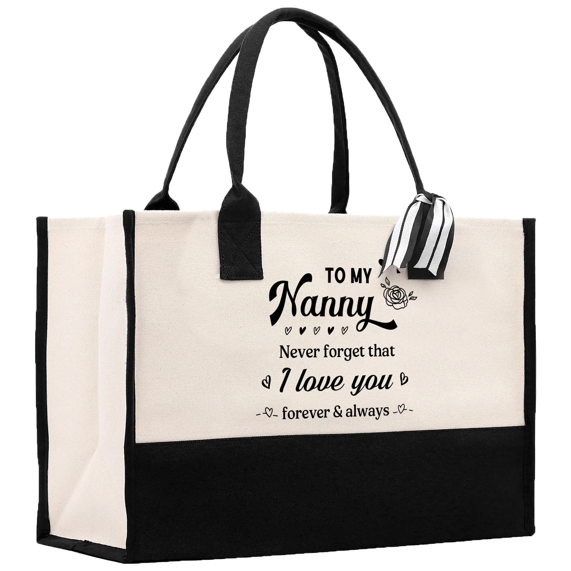 To My Nanny Never Forget That I Love You Forever & Always Cotton Canvas Tote Bag Birthday Gift From Grandkids to Grandma Jewelry Box Gift