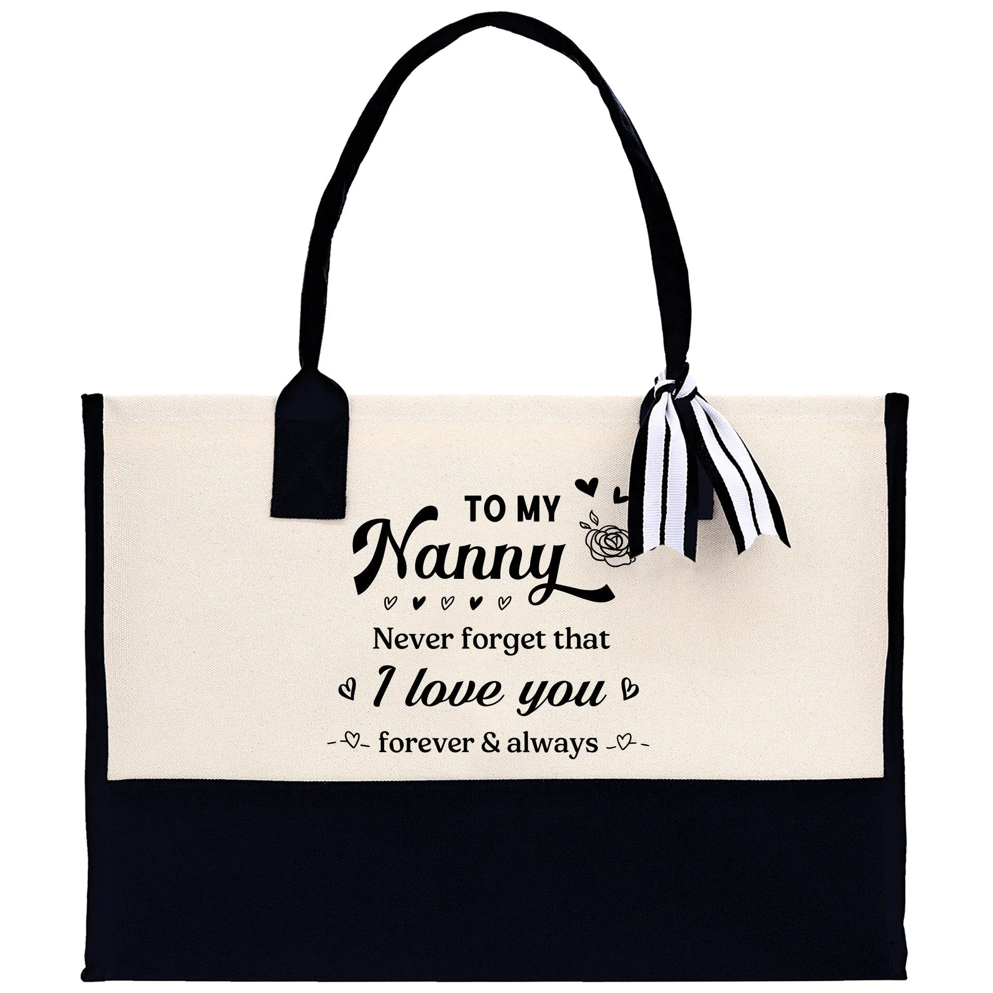 To My Nanny Never Forget That I Love You Forever & Always Cotton Canvas Tote Bag Birthday Gift From Grandkids to Grandma Jewelry Box Gift