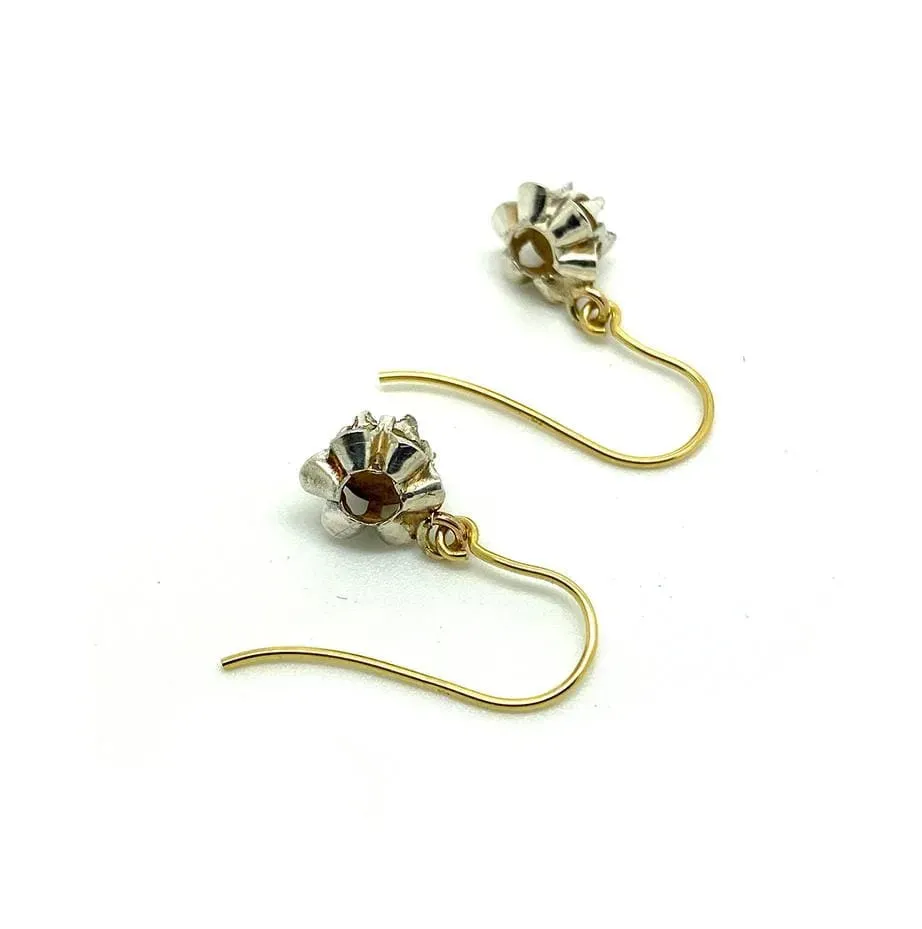 Vintage Silver 9ct Gold Foil Backed Diamond Drop Earrings